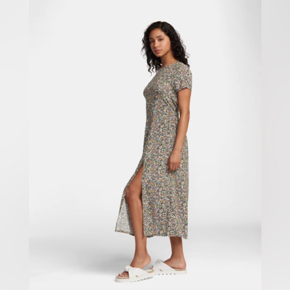 RVCA Dreamscape midi dress, open back leg slit floral print